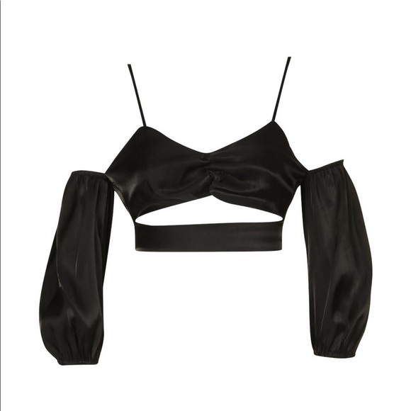 Boohoo Black Crop Top Off the Shoulder - Picture 3 of 4